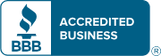 A blue background with the words accred business written in white.